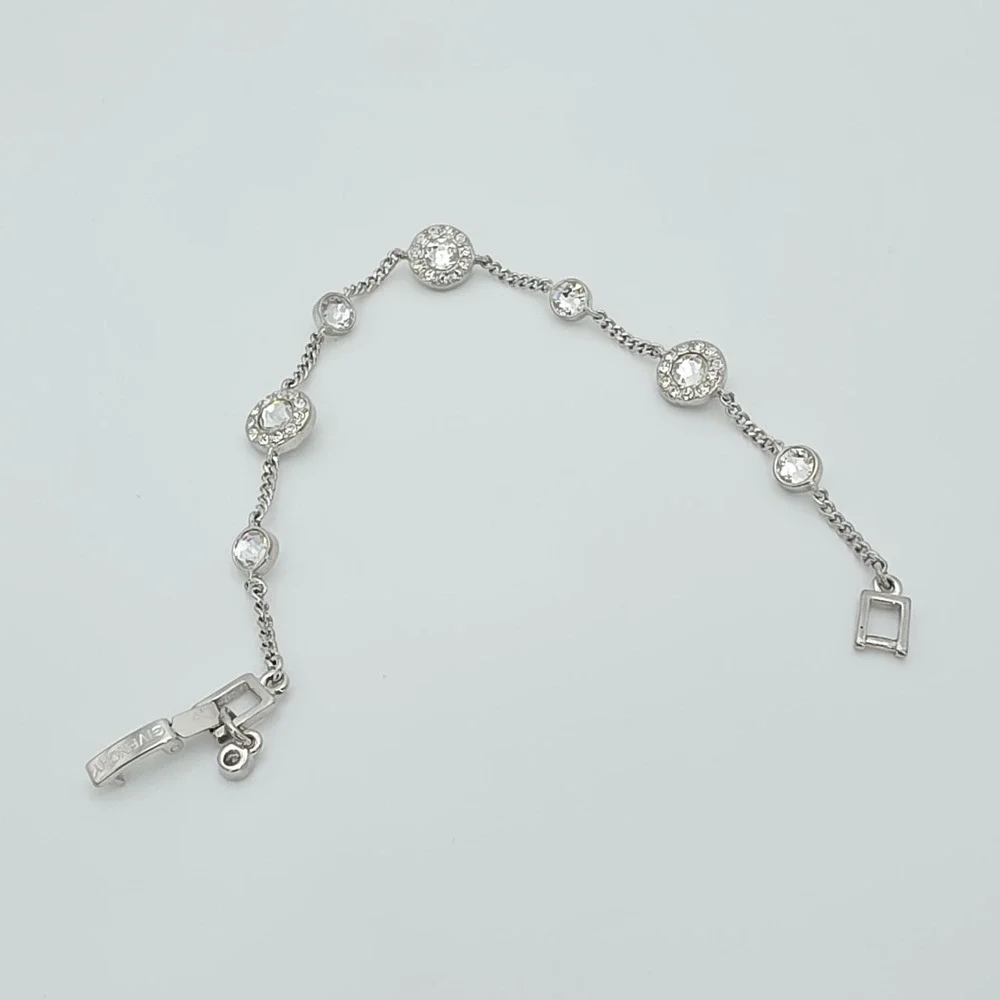 New! GIVENCHY‎ Station Bracelet SWAROVSKI Crystals Clear Silver Plate 6.75